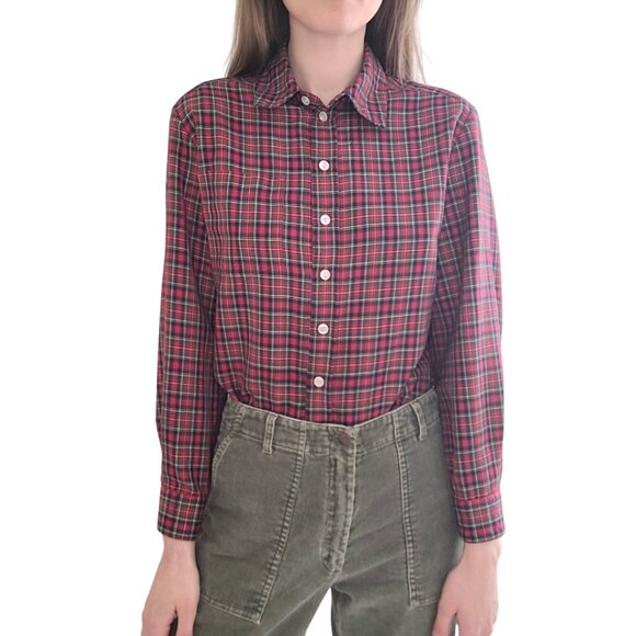Vintage Red Plaid Button-Up Casual Long Sleeve Collared Shirt women's 8P/medium - Picture 1 of 12